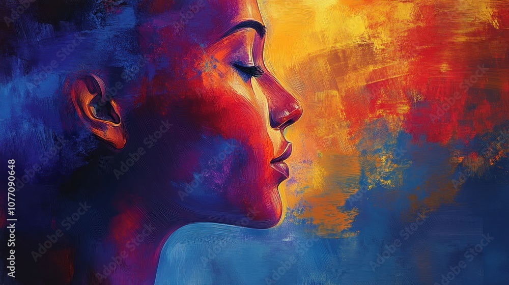 4h Create an abstract side profile of a woman's face, use abstract ...