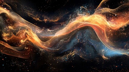 Aufkleber - Golden particles flowing through space and stars background