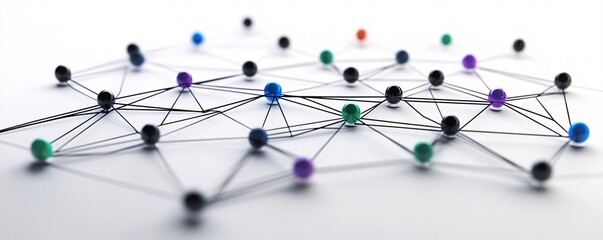Aufkleber - Network connecting colorful nodes representing global communication and data flow