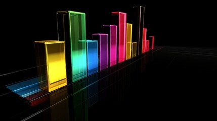 Poster - Colorful 3D Bar Graph Illustration on a Black Background Representing Data Visualization and Analytical Insights for Modern Business and Technology Applications