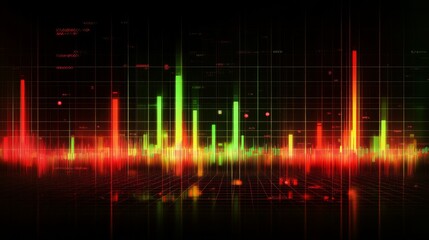 Aufkleber - Vibrant Abstract Visualization of Audio Spectrum with Pulsating Waves and Colorful Peaks Representing Sound Frequencies and Dynamics in a Digital Environment