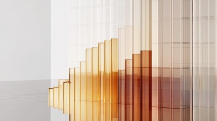Poster - Abstract geometric shapes in shades of orange and yellow creating a visually engaging composition with light reflections on a sleek surface in a modern setting
