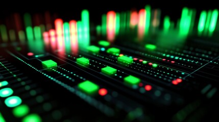Aufkleber - Abstract Representation of Digital Sound Waves with Vivid Color Gradients Showing Audio Levels and Frequency Analysis in a High-Tech Background