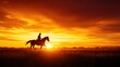 © CoreVisuals - Silhouette of a rider on horseback against a vibrant sunset.