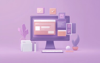 Monitor with a Web design template. Vector illustration concept of website design and development, app development, seo, business presentation, marketing
