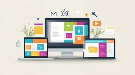 Monitor with a Web design template. Vector illustration concept of website design and development, app development, seo, business presentation, marketing