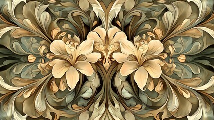 Wall Mural - Abstract Floral Design with Swirling Petals and Leaves