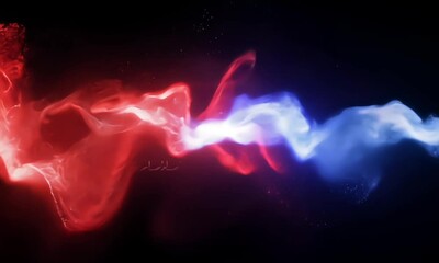 Wall Mural - Stellar collision of red and blue energy nebulae with cosmic dust
