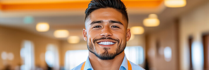 Canvas Print - Smiling young man in a conference setting.