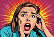 © Татьяна Кузнецова - A woman expresses shock and horror against a vibrant, comic-style background with rays radiating outward