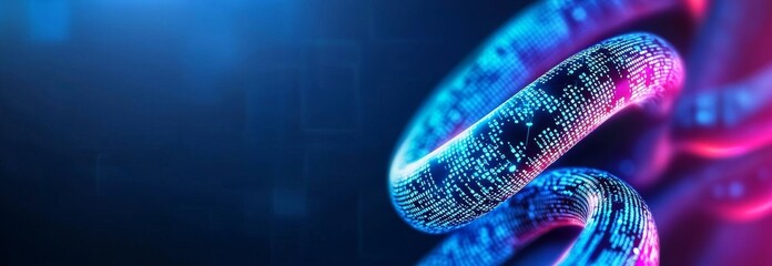 Data is represented by a single line of blue code running across a dark background
