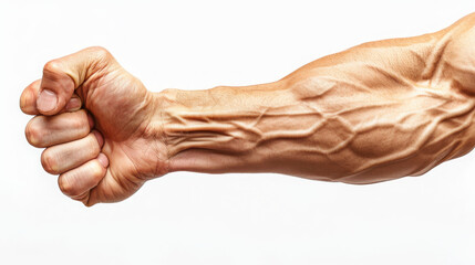 Wall Mural - A male arm highlighting the inner part of the forearm with the hand open, empty white flat background.