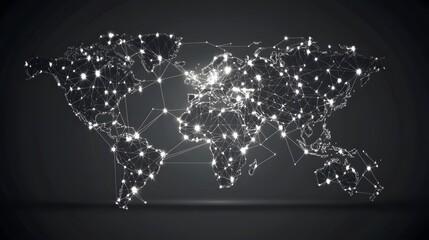 Aufkleber - Colorful digital world map with glowing network connections, symbolizing global communication and technology.