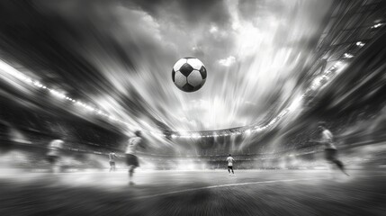 Wall Mural - A soccer game is in progress with a ball flying through the air