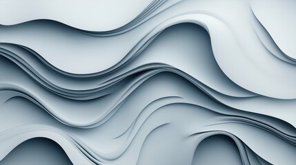 Wall Mural - abstract 3d illustration of layered paper-like waves in gradient shades of blue and gray creating a 
