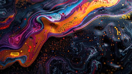 Wall Mural - A detailed view of a liquid painting on a surface with vibrant colors and textures