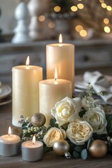 Poster - A festive table setting with candles and Christmas decorations