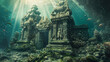 © AI Art - A mystical underwater temple, submerged ruins of ancient stone carvings covered in coral, with fish and marine life gracefully swimming around.