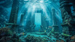 © AI Art - A mystical underwater temple, submerged ruins of ancient stone carvings covered in coral, with fish and marine life gracefully swimming around.