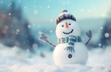 Wall Mural - cute smiling snowman. winter fairytale.merry christmas and happy new year greeting card