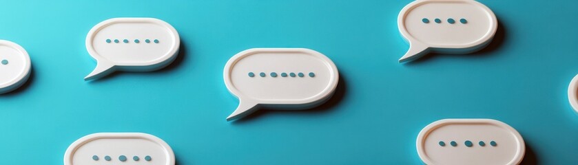 Aufkleber - A vibrant blue background features several white speech bubbles, symbolizing conversation and communication.
