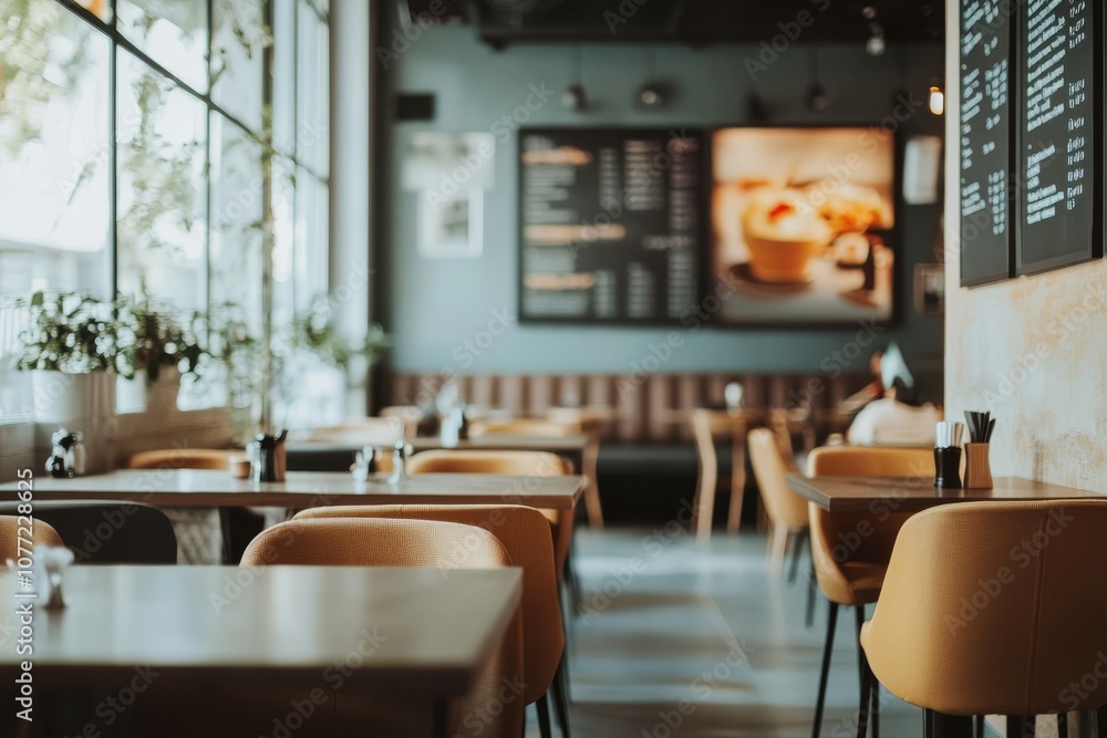 This is a stylish restaurant interior that showcases sleek digital menu ...