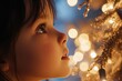 © Ева Поликарпова - A young girl admires a beautifully decorated Christmas tree