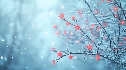 Wall Mural - snow covered branches of a tree with christmas decorations