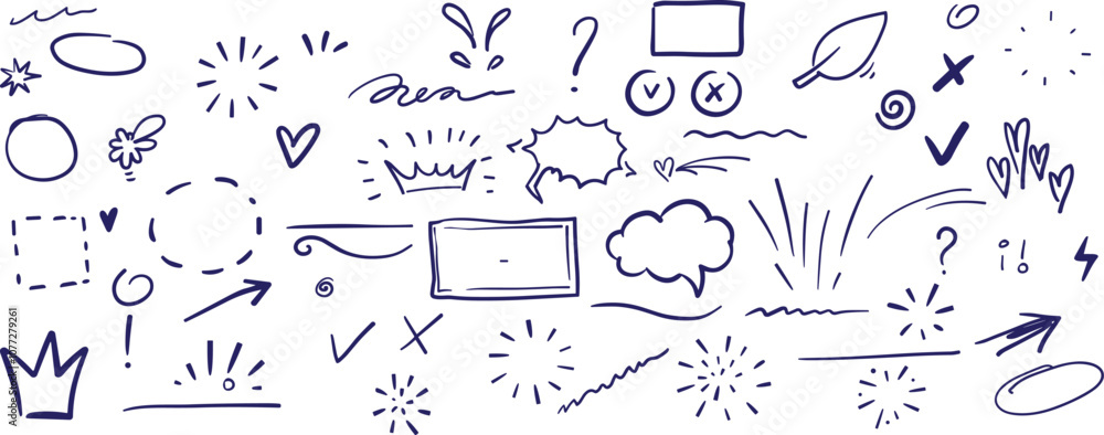 Sketch underline, emphasis, arrow shape set. Hand drawn brush stroke ...