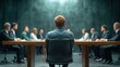 © LEELA - A person sits in front of a long table with a group of colleagues, capturing the atmosphere of a serious meeting or discussion.