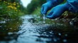 © hugy - A hand in a glove collects a water sample in a test tube, representing the concept of water purity analysis