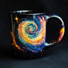 Wall Mural - A black mug with a colorful galaxy design.