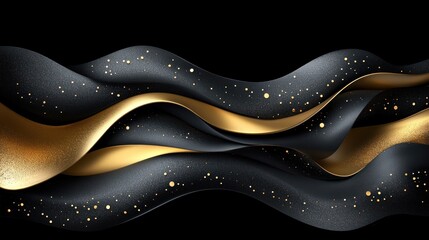 Wall Mural - Abstract black and gold waves with glitter.