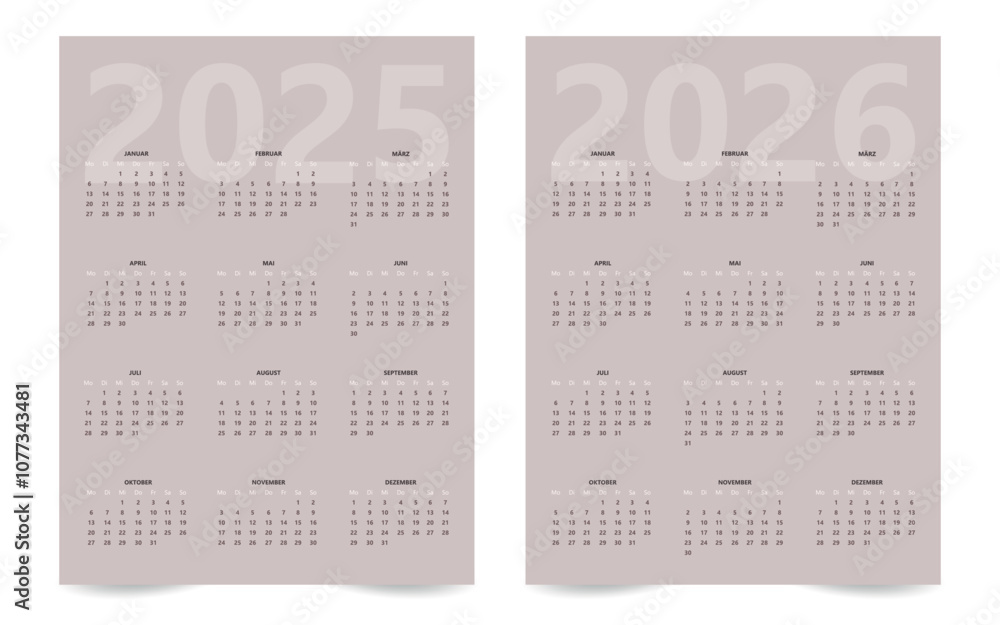 2025 2026 calendar vector design template simple and clean design
