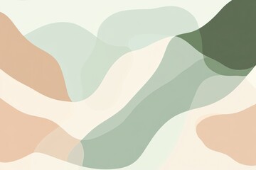 Poster - Soft hues of green, peach, and cream intertwine, forming fluid shapes that evoke a sense of calm and artistic simplicity. Generative AI