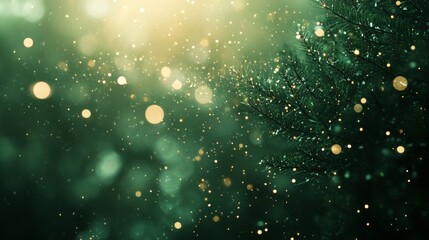 Aufkleber - Delicate bokeh lights shimmer in the air, as snowflakes softly fall amidst evergreen trees in a winter forest. The overall atmosphere is enchanting and serene, capturing the essence of the season.