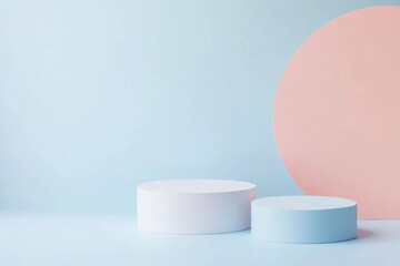 Aufkleber - Two circular forms in white and blue are positioned in a calm setting, complemented by a soft pink circle, evoking simplicity and peace. Generative AI