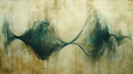 Wall Mural - Abstract green and brown watercolor painting with a wave-like shape.