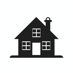 Wall Mural - simple black silhouette of a house with a chimney, featuring symmetrical windows.