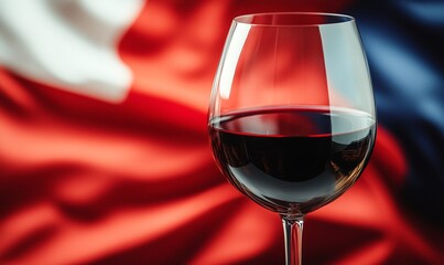 Red wine on the national French flag background. Famous french drink, best red wine.