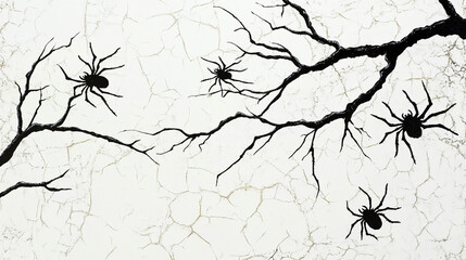 Black Spider Silhouettes on Cracked White Background   Halloween Decor  Creepy Crawlies  S