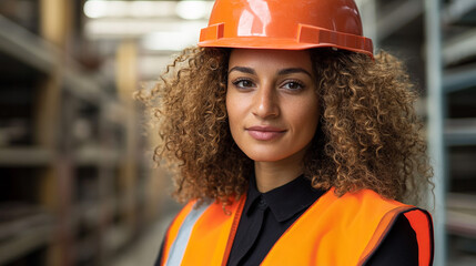 Wall Mural - Confident Female Construction Worker in Hard Hat and Safety Vest