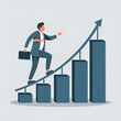 © Perecciv - a collage depicting a Businessman in a suit climbing the career ladder on a transparent background, vector illustration, growth charts