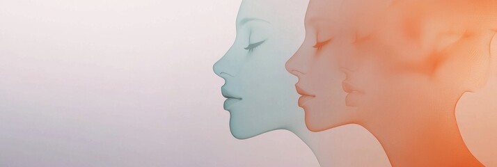 Leinwandbilder - Two abstract silhouettes in soft pastel shades illustrate the essence of communication and empathy, showcasing a moment of understanding. Generative AI