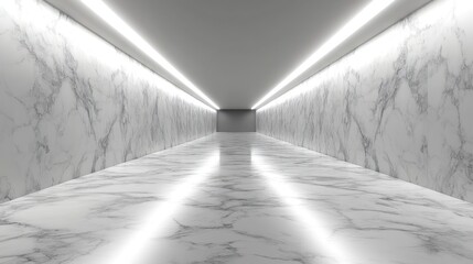 Wall Mural - Empty white marble hallway with bright lights.