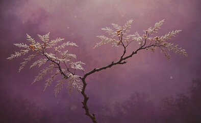 Poster - Tree with branches and leaves is shown in a purple background
