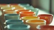 © VK Studio - Rows of colorful ceramic bowls bathe in sunlight, creating a warm and inviting palette that captures the essence of artisanal simplicity.
