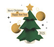 © Ailey Daily - Vintage Halftone Christmas tree card with paper clipping stickers. Contemporary xmas collage in retro pop art style. Dotted texture. Vector illustration for wall art prints, blog design, stories.