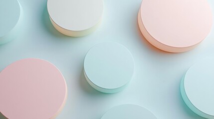 Leinwandbilder - Circular shapes in soft pastel hues are arranged on a light background, forming a calming and balanced minimalist composition. Generative AI