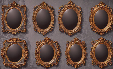 Wall Mural - Row of gold framed mirrors with black frames